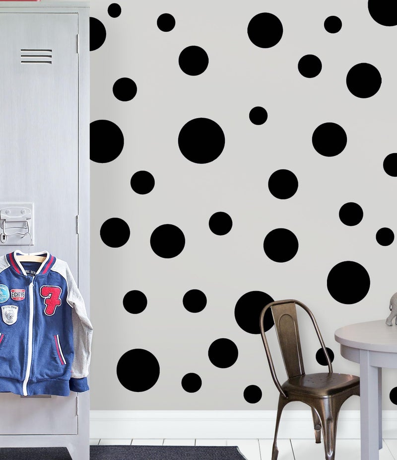 Create-A-Mural Black Polka Dot Wall Decals, Girls Room Wall Decor Stickers, Wall Dots, Vinyl Circle Peel & Stick DIY Bedroom, Playroom, Kids Room, Baby Nursery Toddler to Teen Bedroom Decoration (Black) - Image 1